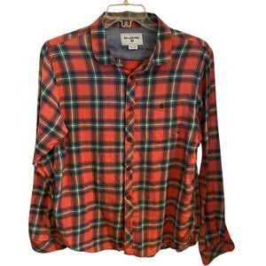 Billabong Red Yellow green Plaid Cotton Button Down Shirt Fall Holiday Gorpcore
